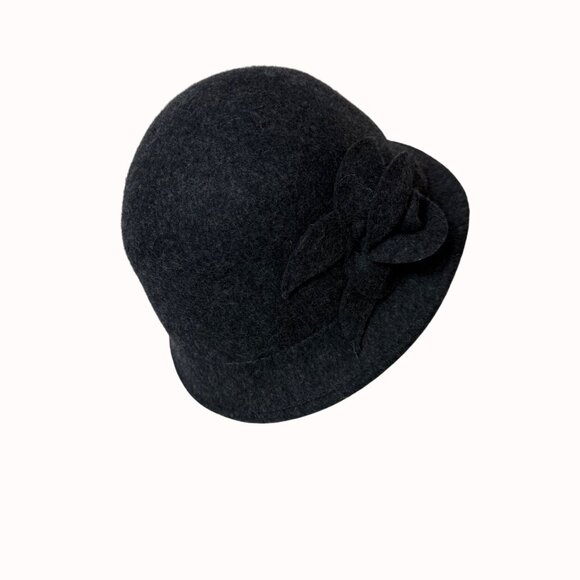 Charter Club Black Wool Cloche Womens Size M/L Vintage Style Flower Winter Hat - Picture 6 of 14
